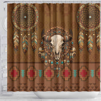 Bison Native American Shower Curtain Tribal Feather Dreamcatcher Boho Style