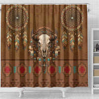 Bison Native American Shower Curtain Tribal Feather Dreamcatcher Boho Style