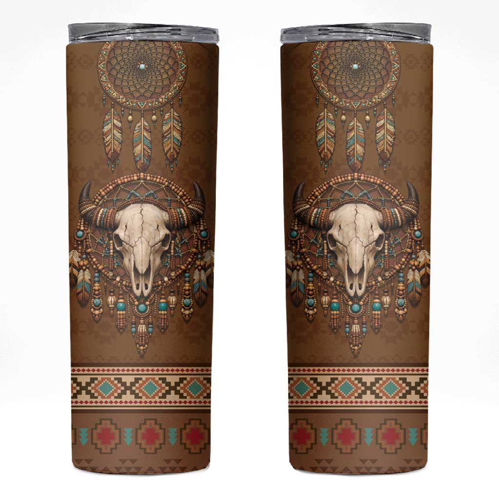 Bison Native American Skinny Tumbler Tribal Feather Dreamcatcher Boho Style