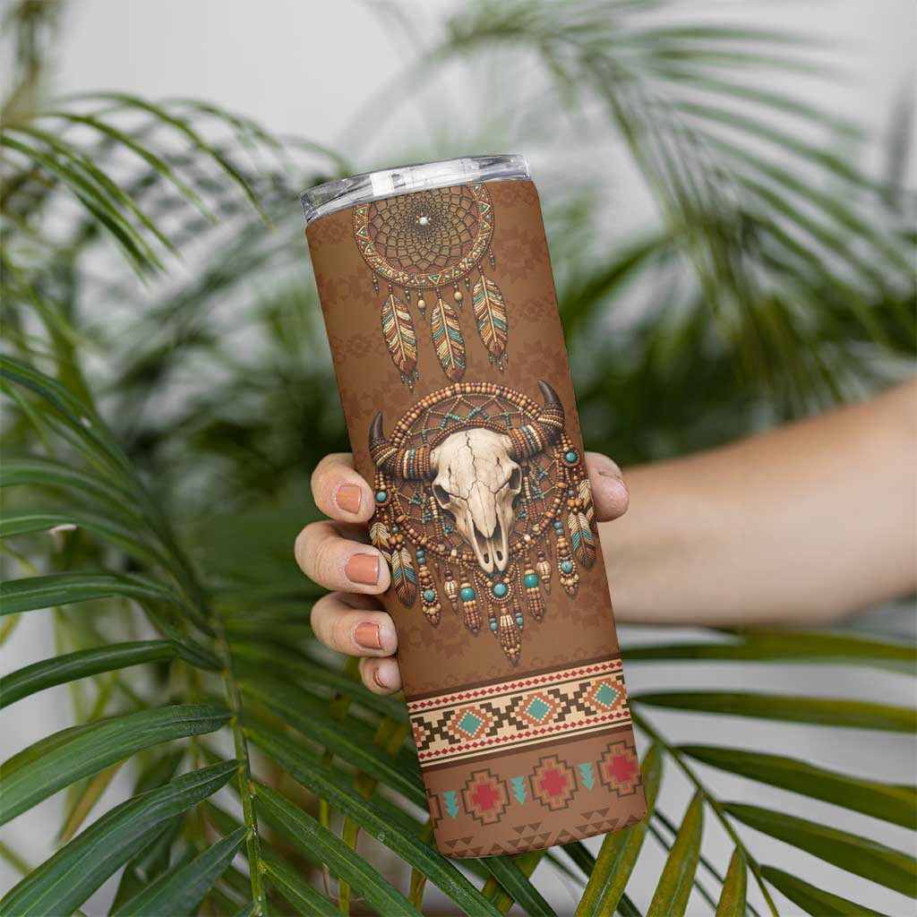 Bison Native American Skinny Tumbler Tribal Feather Dreamcatcher Boho Style