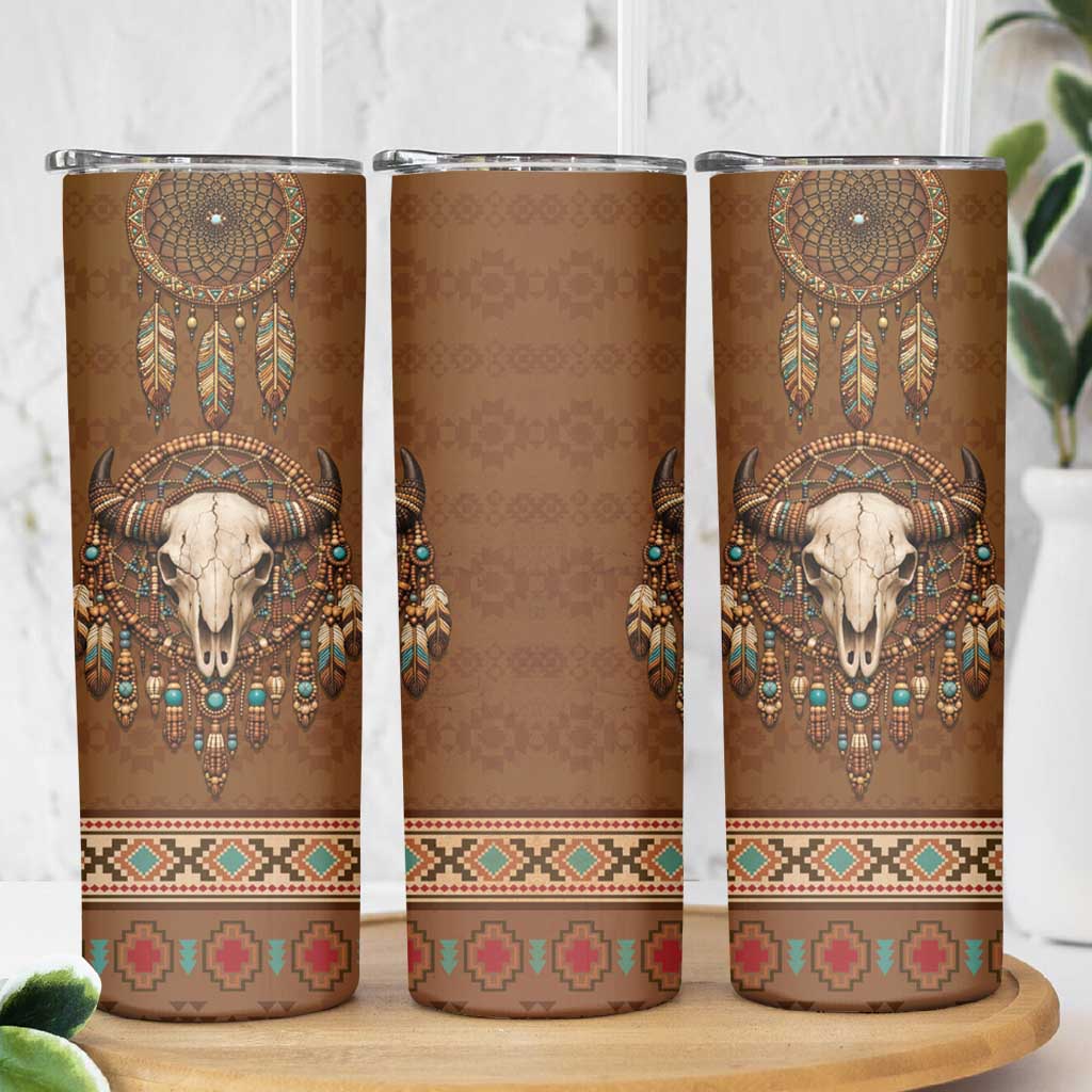 Bison Native American Skinny Tumbler Tribal Feather Dreamcatcher Boho Style