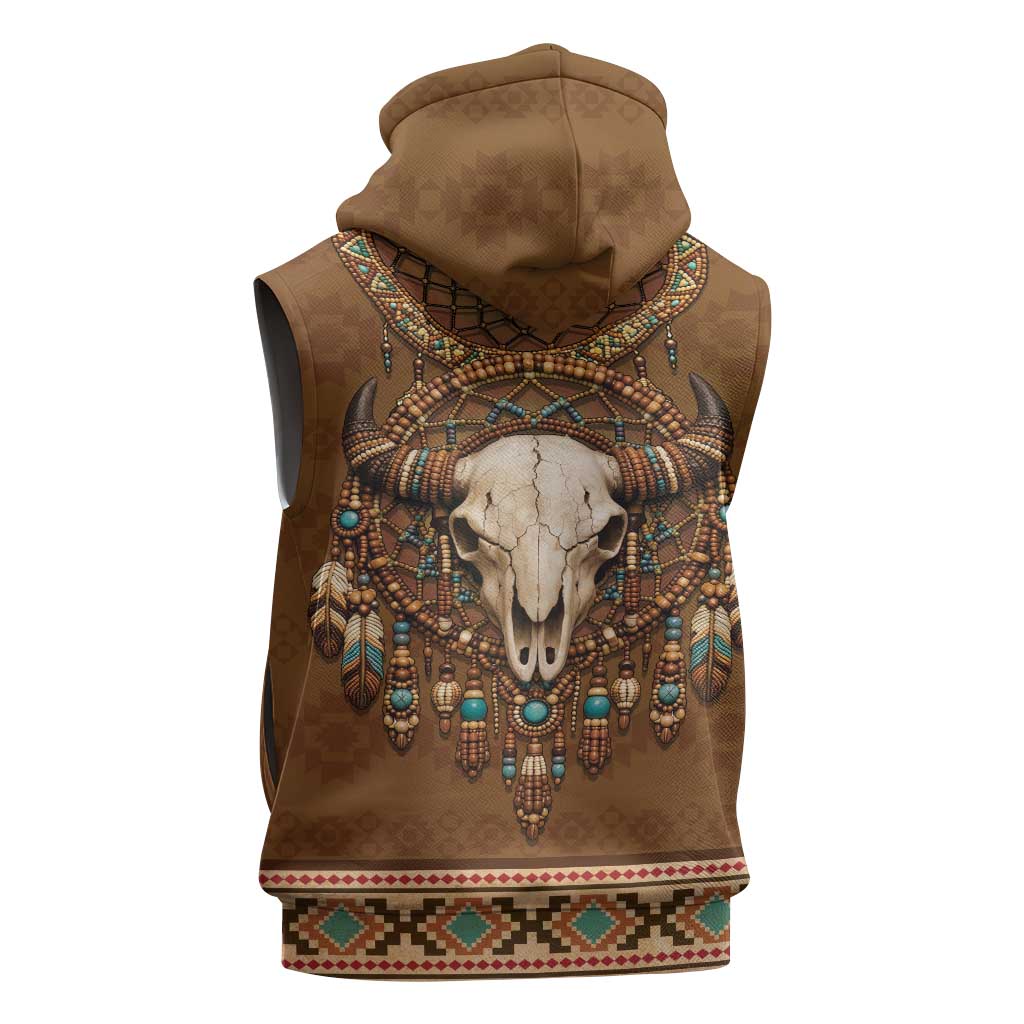 Bison Native American Sleeveless Hoodie Tribal Feather Dreamcatcher Boho Style
