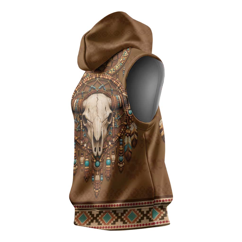 Bison Native American Sleeveless Hoodie Tribal Feather Dreamcatcher Boho Style