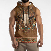 Bison Native American Sleeveless Hoodie Tribal Feather Dreamcatcher Boho Style