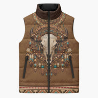 Bison Native American Sleeveless Puffer Jacket Tribal Feather Dreamcatcher Boho Style