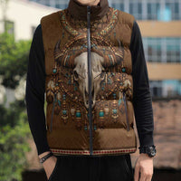 Bison Native American Sleeveless Puffer Jacket Tribal Feather Dreamcatcher Boho Style
