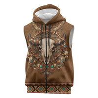 Bison Native American Sleeveless Zip Hoodie Tribal Feather Dreamcatcher Boho Style