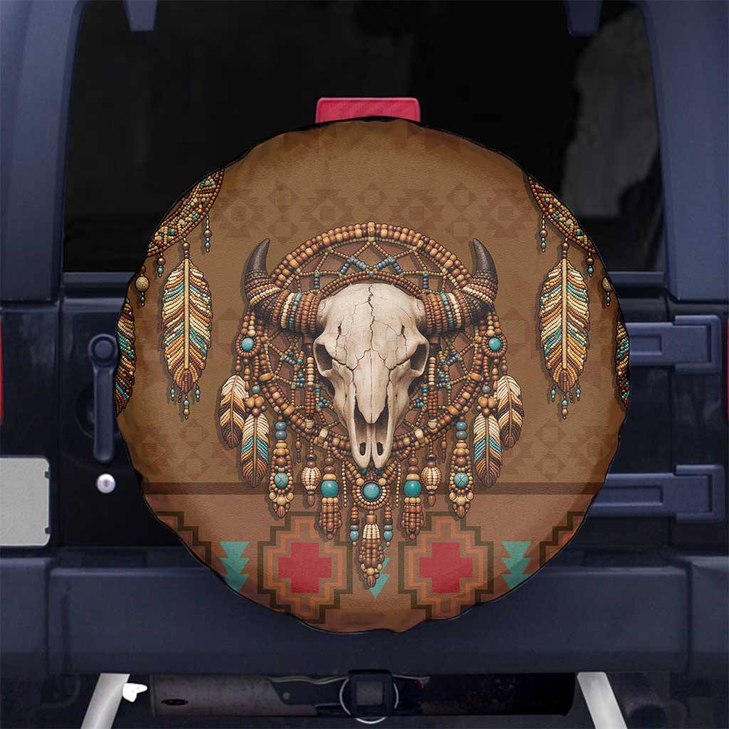 Bison Native American Spare Tire Cover Tribal Feather Dreamcatcher Boho Style