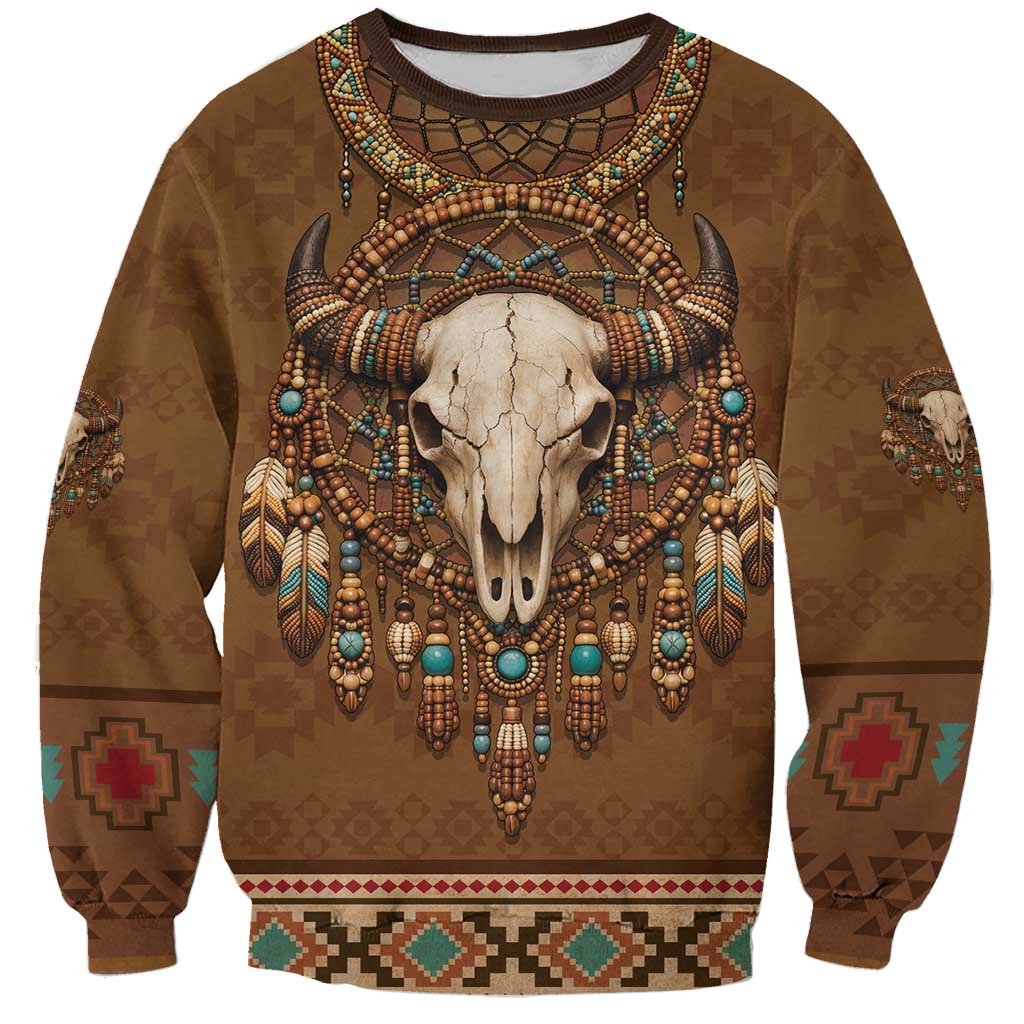 Bison Native American Sweatshirt Tribal Feather Dreamcatcher Boho Style