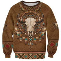 Bison Native American Sweatshirt Tribal Feather Dreamcatcher Boho Style
