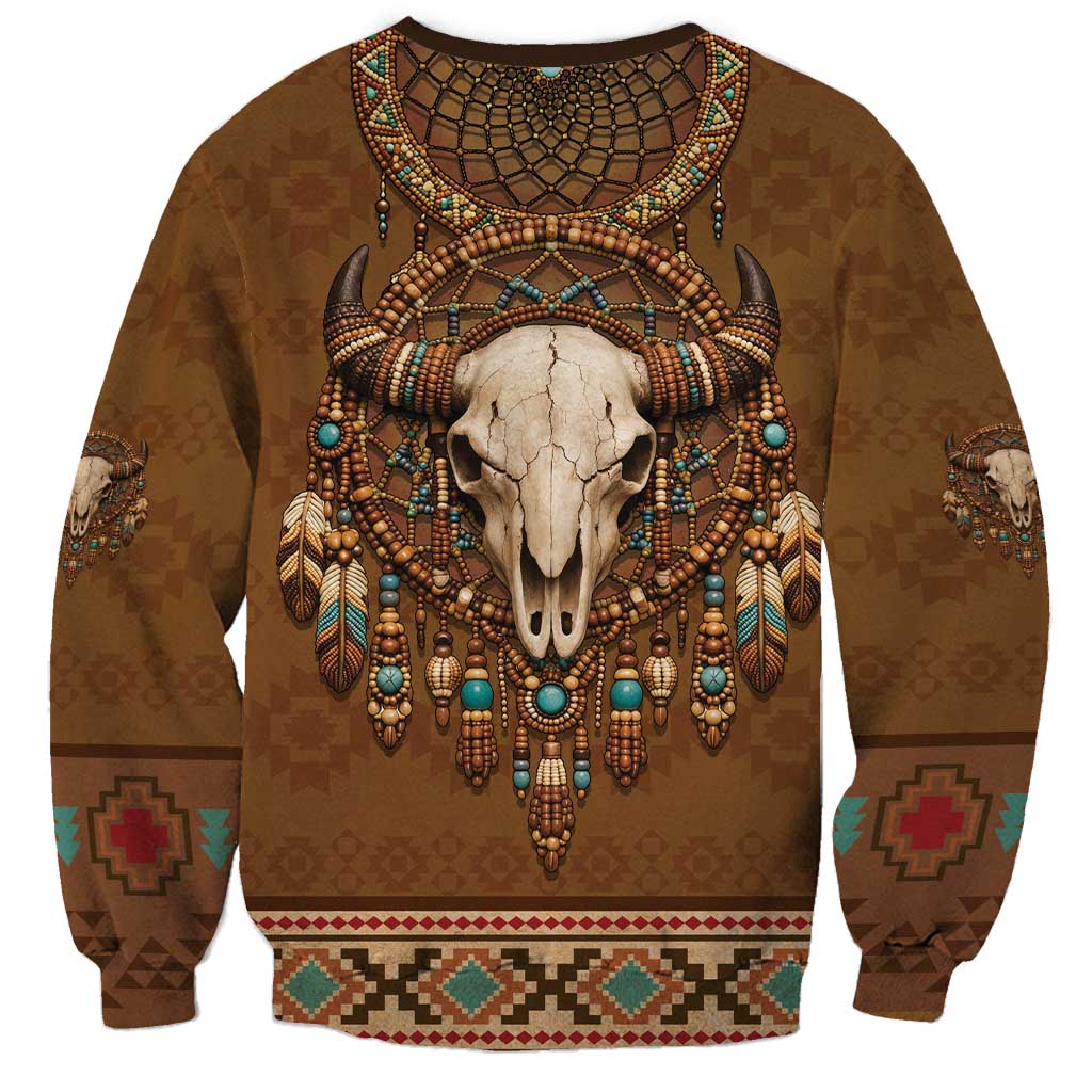 Bison Native American Sweatshirt Tribal Feather Dreamcatcher Boho Style
