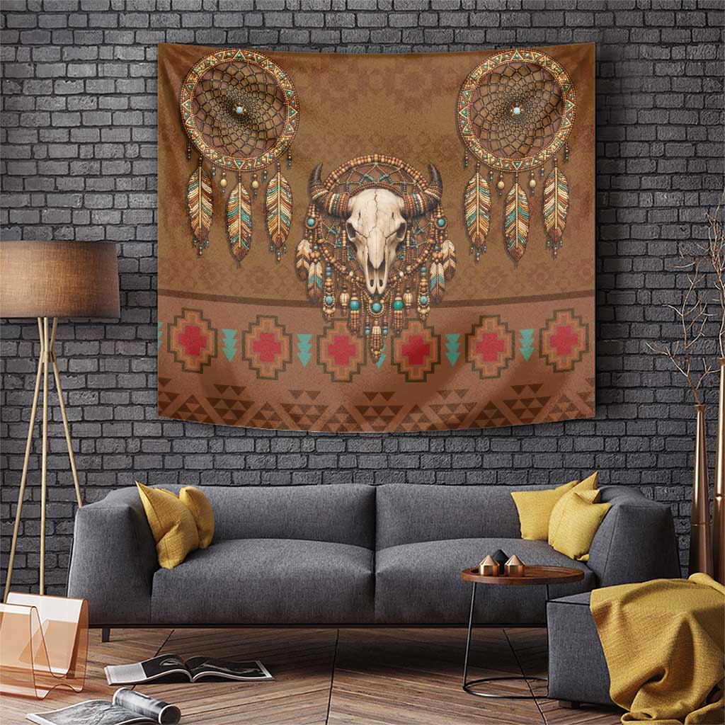 Bison Native American Tapestry Tribal Feather Dreamcatcher Boho Style