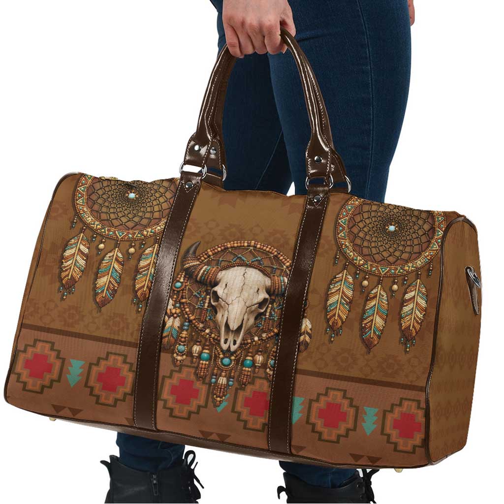 Bison Native American Travel Bag Tribal Feather Dreamcatcher Boho Style