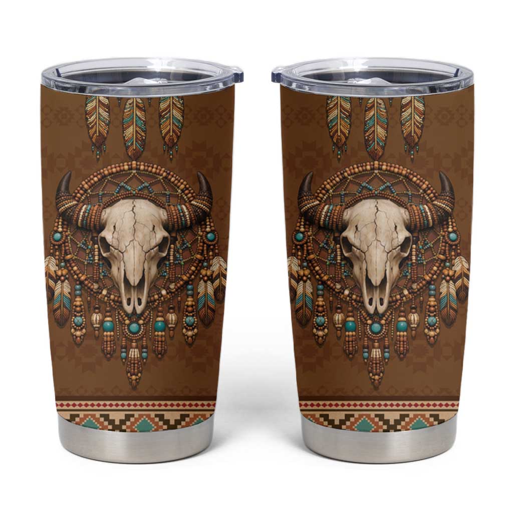 Bison Native American Tumbler Cup Tribal Feather Dreamcatcher Boho Style