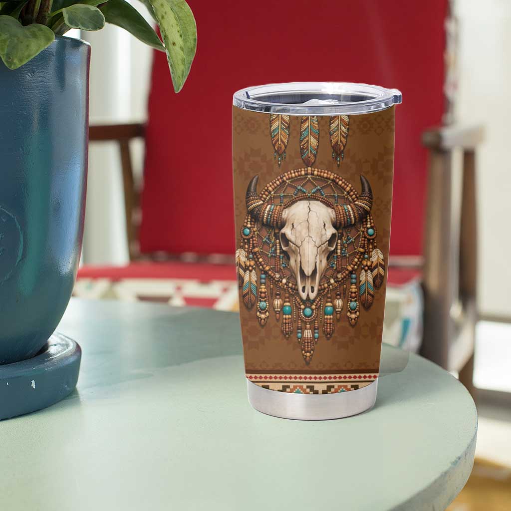 Bison Native American Tumbler Cup Tribal Feather Dreamcatcher Boho Style