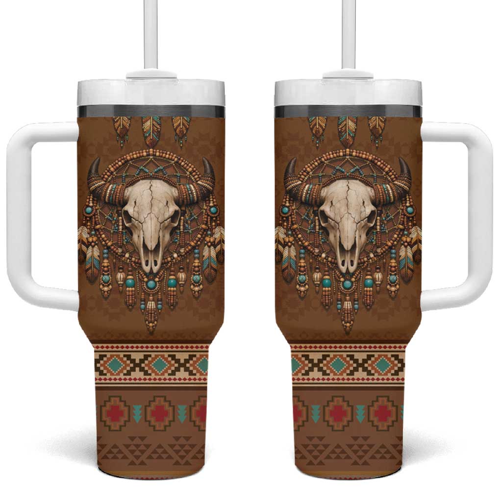 Bison Native American Tumbler With Handle Tribal Feather Dreamcatcher Boho Style