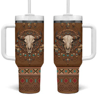 Bison Native American Tumbler With Handle Tribal Feather Dreamcatcher Boho Style