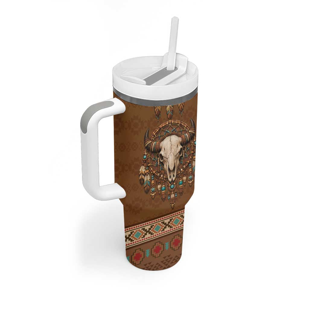 Bison Native American Tumbler With Handle Tribal Feather Dreamcatcher Boho Style
