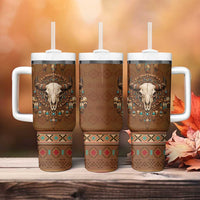Bison Native American Tumbler With Handle Tribal Feather Dreamcatcher Boho Style