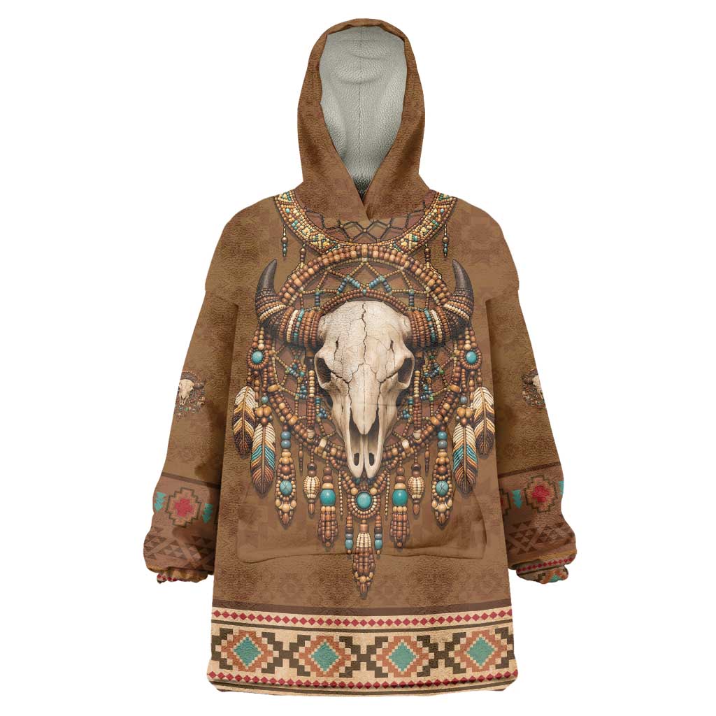 Bison Native American Wearable Blanket Hoodie Tribal Feather Dreamcatcher Boho Style