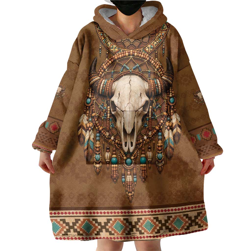 Bison Native American Wearable Blanket Hoodie Tribal Feather Dreamcatcher Boho Style