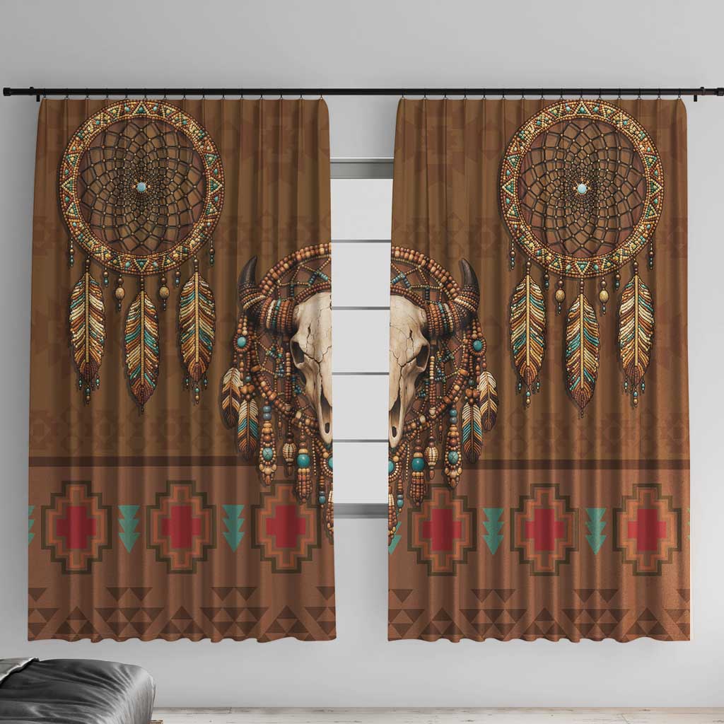 Bison Native American Window Curtain Tribal Feather Dreamcatcher Boho Style