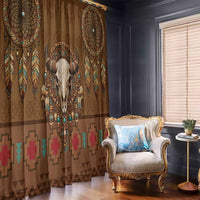 Bison Native American Window Curtain Tribal Feather Dreamcatcher Boho Style
