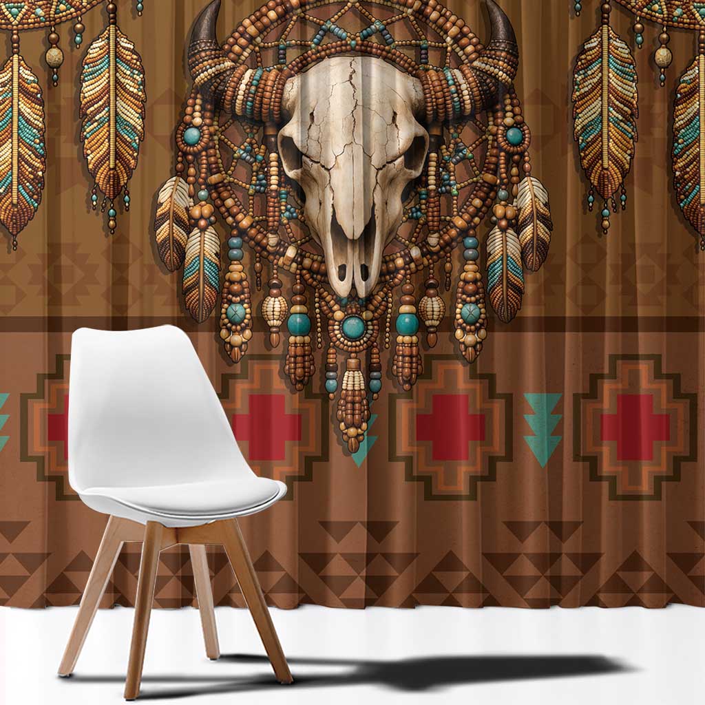 Bison Native American Window Curtain Tribal Feather Dreamcatcher Boho Style