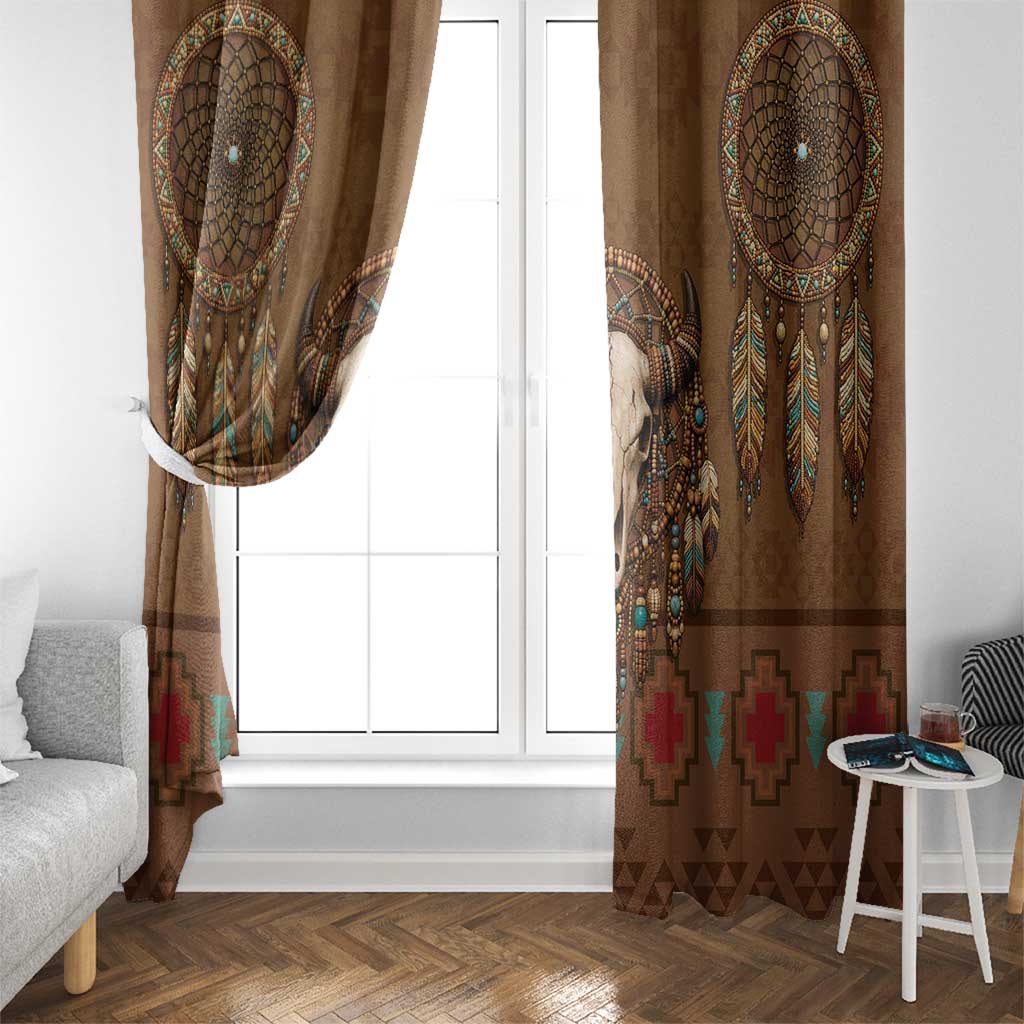 Bison Native American Window Curtain Tribal Feather Dreamcatcher Boho Style