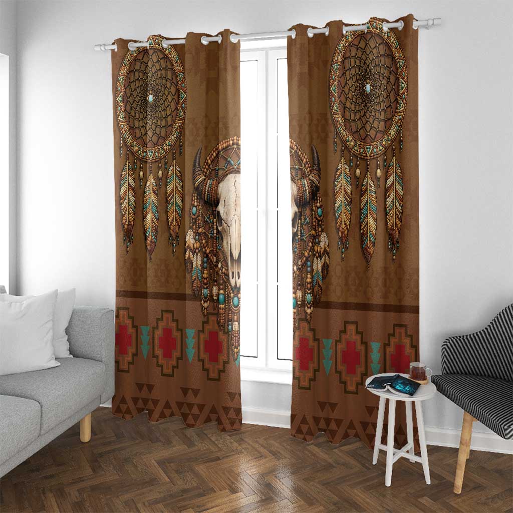 Bison Native American Window Curtain Tribal Feather Dreamcatcher Boho Style