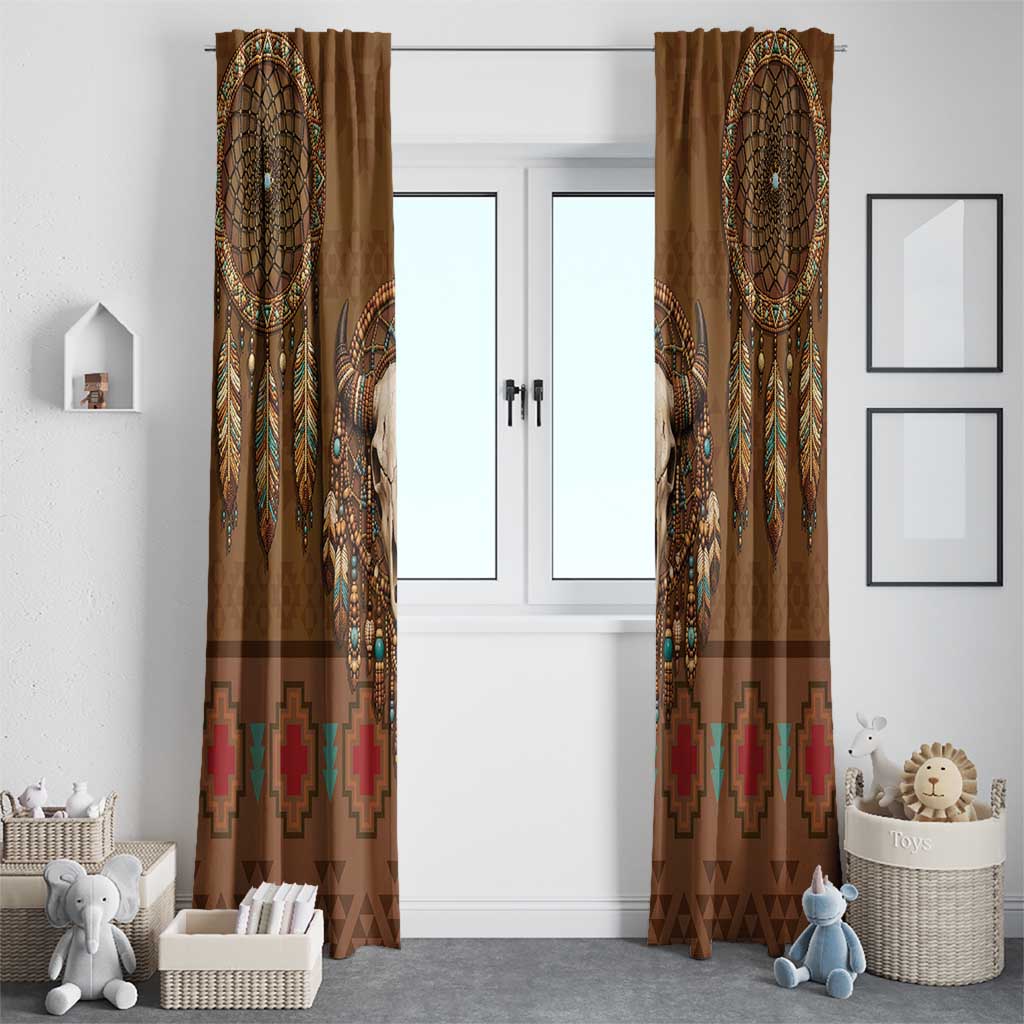 Bison Native American Window Curtain Tribal Feather Dreamcatcher Boho Style