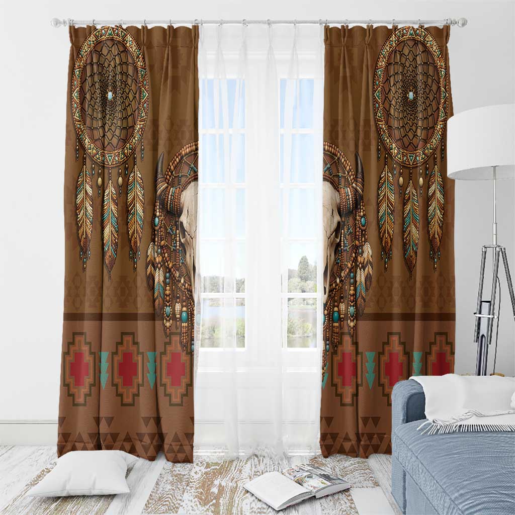 Bison Native American Window Curtain Tribal Feather Dreamcatcher Boho Style