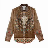 Bison Native American Women Casual Shirt Tribal Feather Dreamcatcher Boho Style