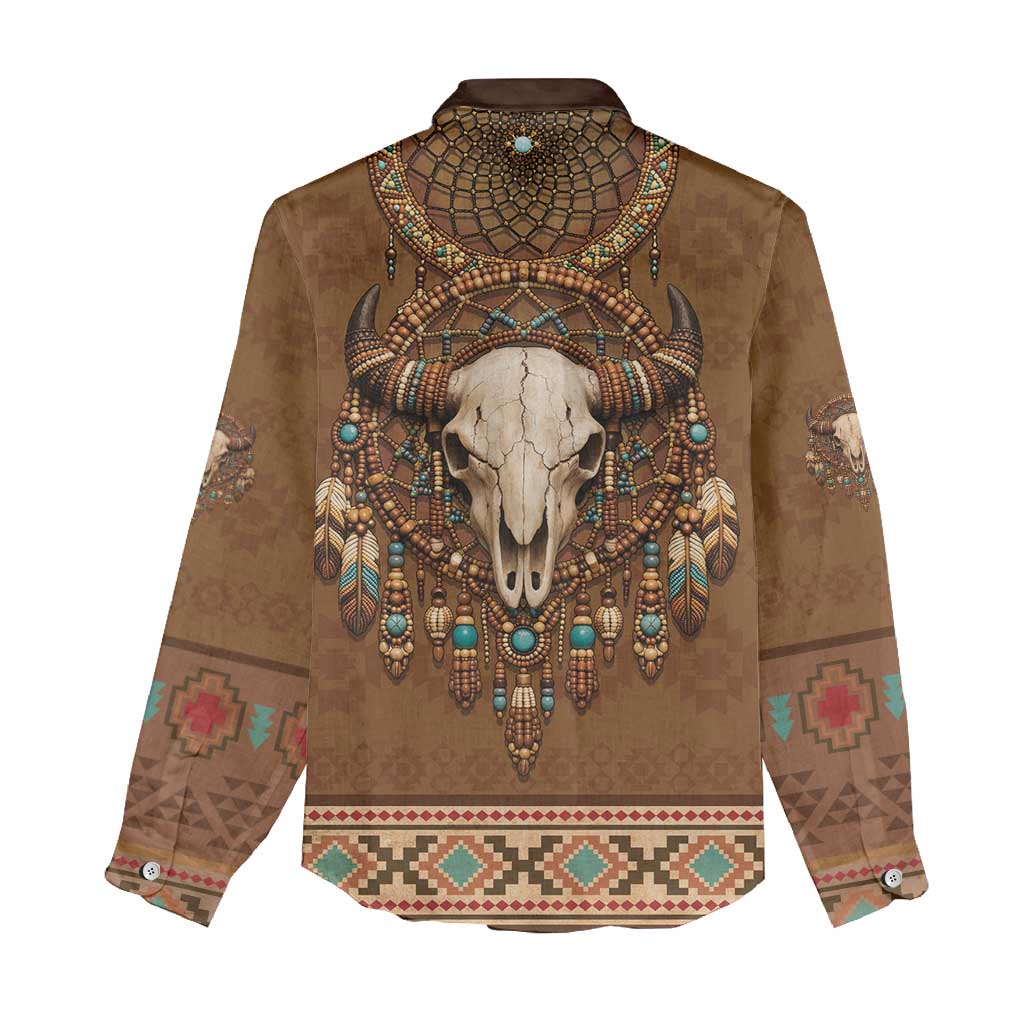 Bison Native American Women Casual Shirt Tribal Feather Dreamcatcher Boho Style