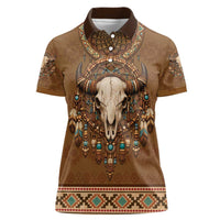 Bison Native American Women Polo Shirt Tribal Feather Dreamcatcher Boho Style