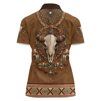 Bison Native American Women Polo Shirt Tribal Feather Dreamcatcher Boho Style