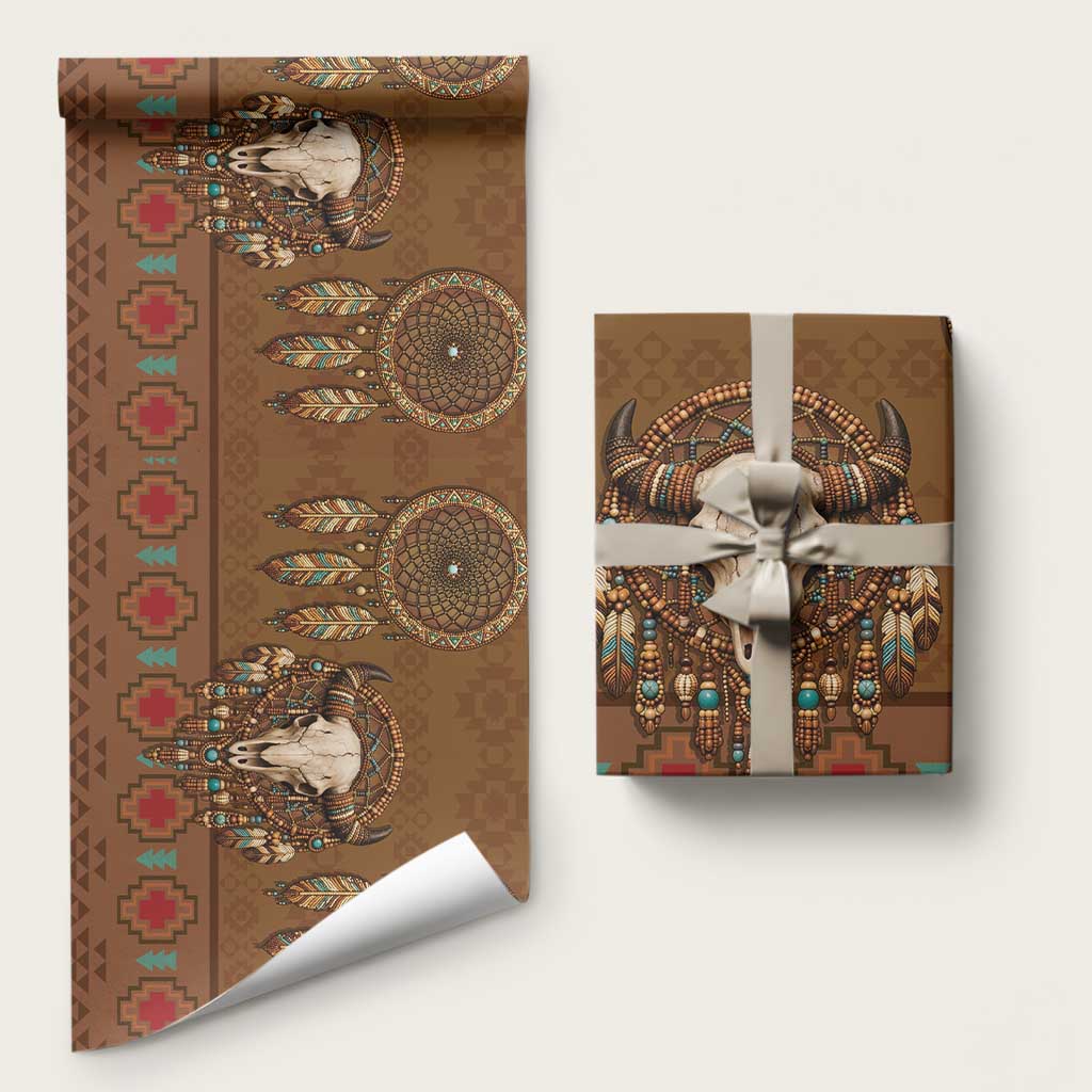 Bison Native American Wrapping Paper Tribal Feather Dreamcatcher Boho Style