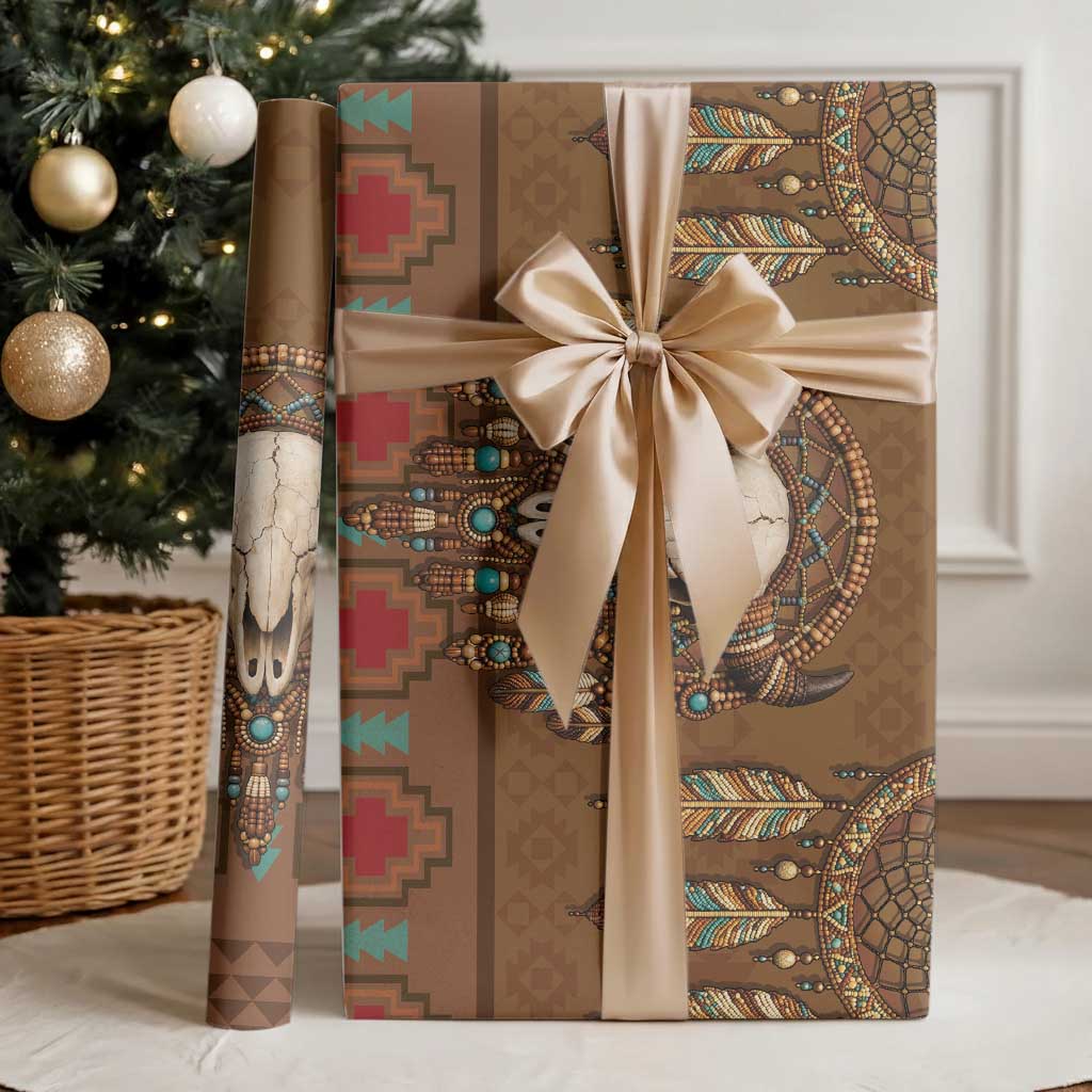 Bison Native American Wrapping Paper Tribal Feather Dreamcatcher Boho Style