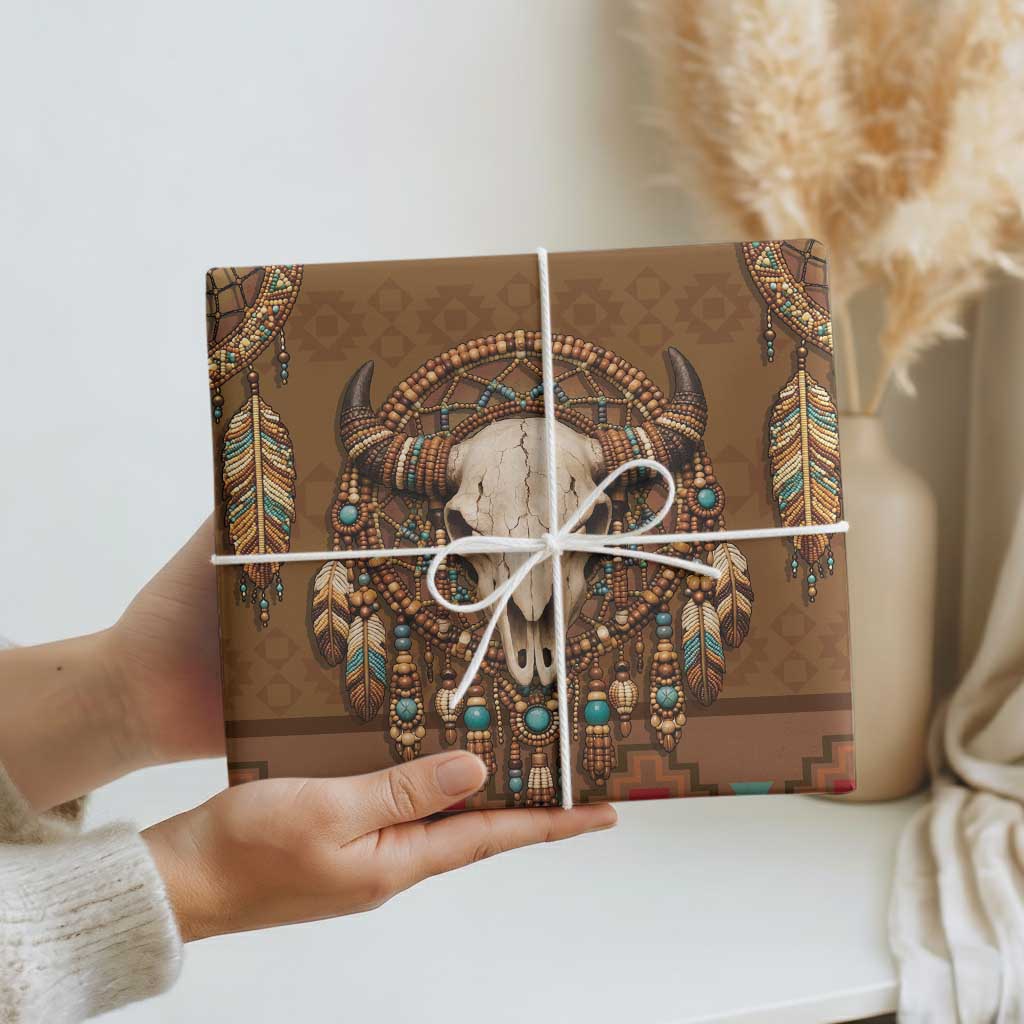Bison Native American Wrapping Paper Tribal Feather Dreamcatcher Boho Style