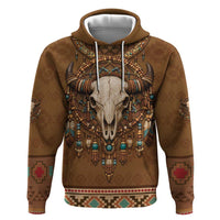 Bison Native American Zip Hoodie Tribal Feather Dreamcatcher Boho Style