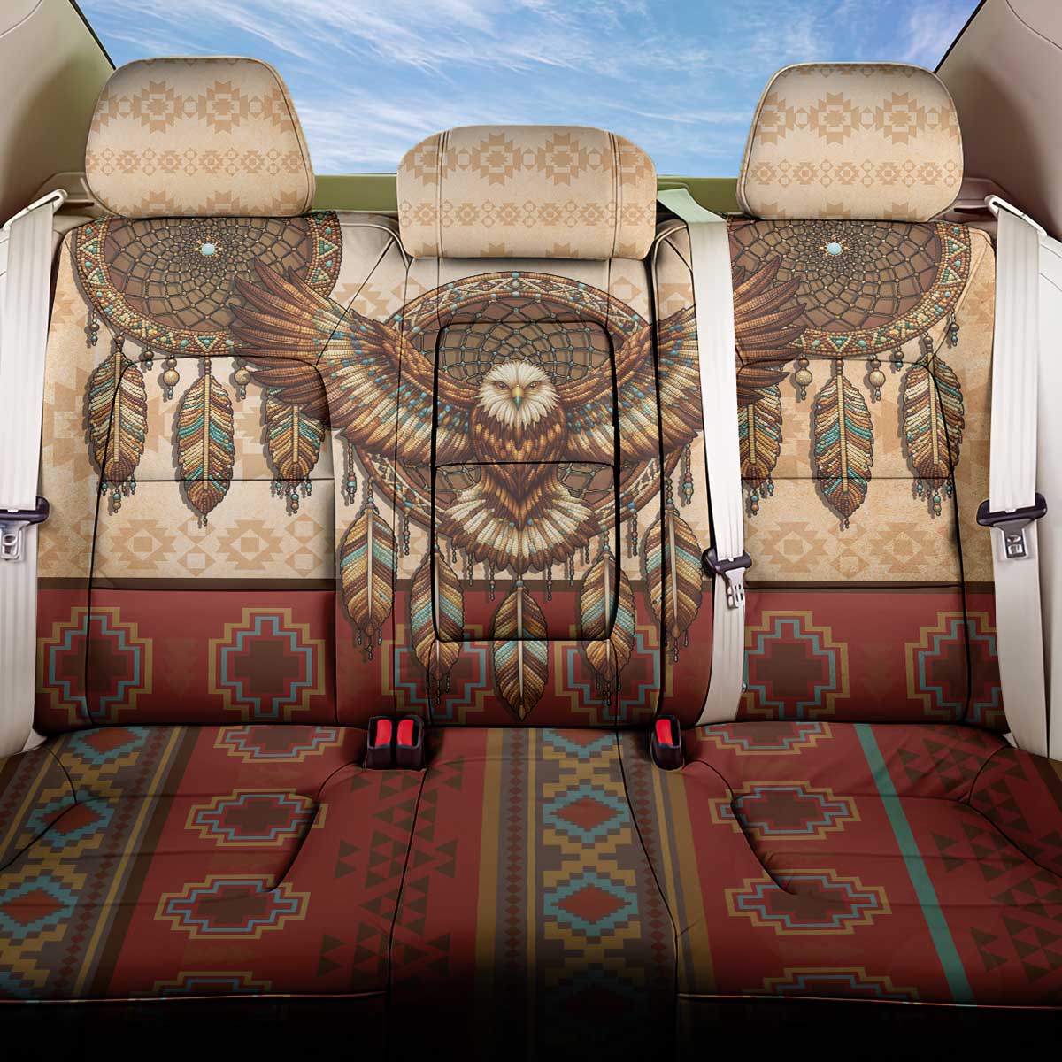 Eagle Native American Back Car Seat Cover Tribal Feather Dreamcatcher Boho Style