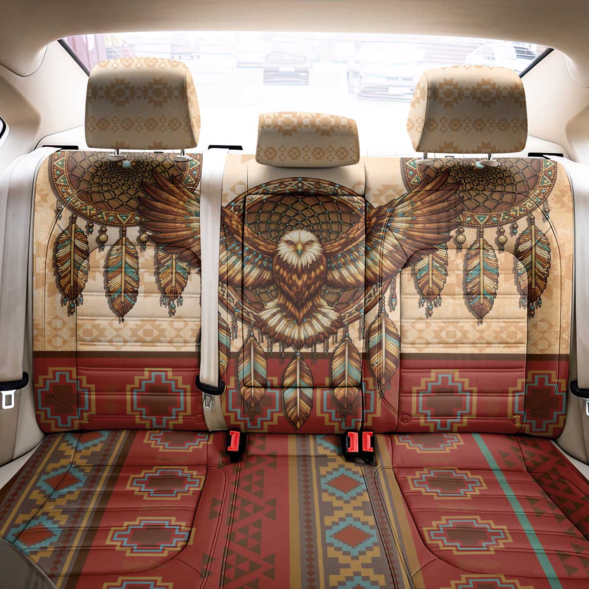 Eagle Native American Back Car Seat Cover Tribal Feather Dreamcatcher Boho Style