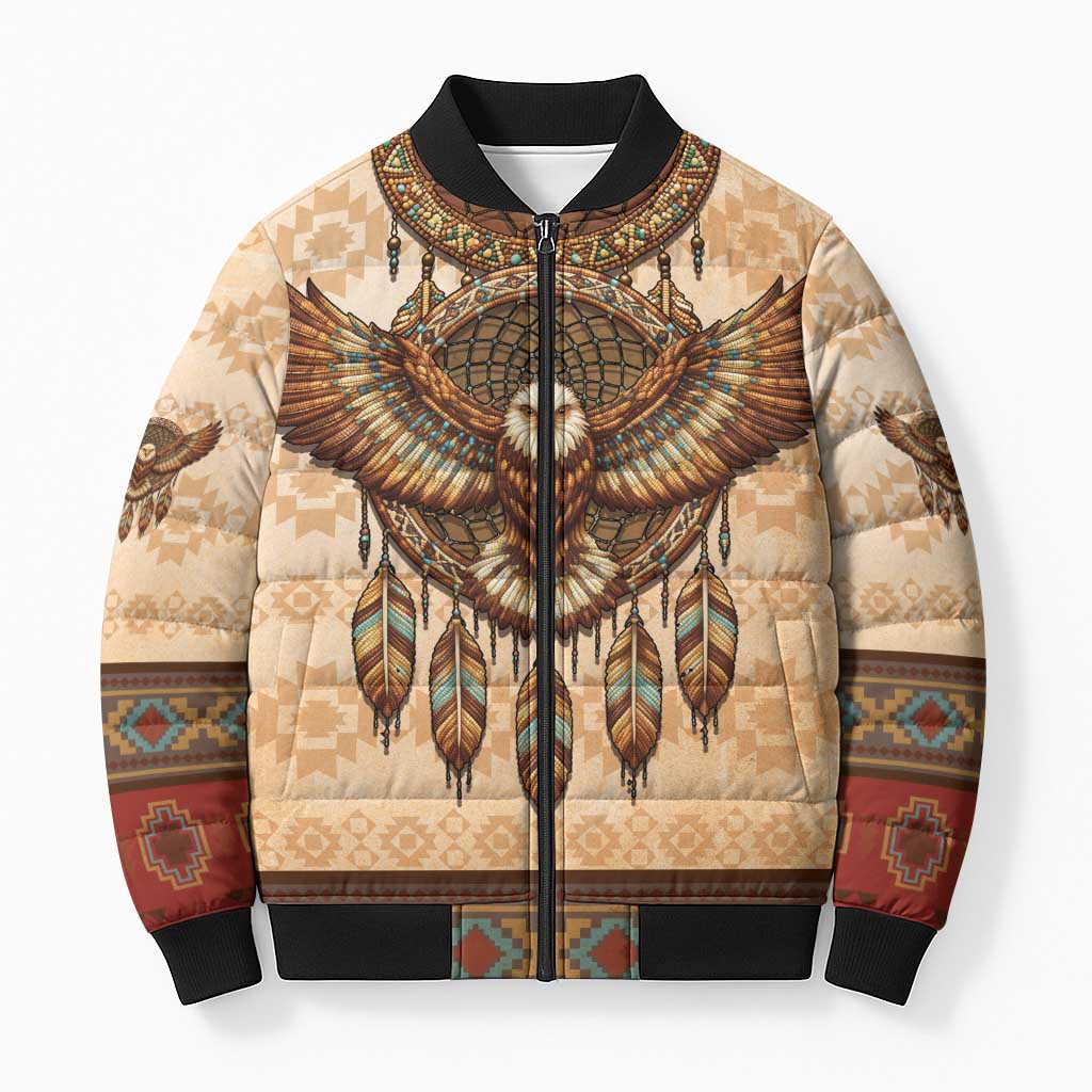Eagle Native American Bomber Puffer Jacket Tribal Feather Dreamcatcher Boho Style