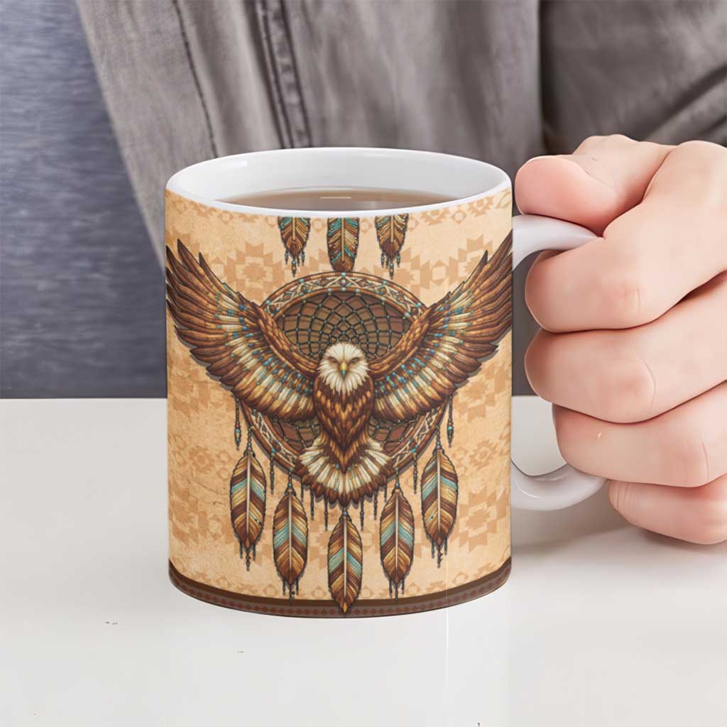 Eagle Native American Ceramic Mug Tribal Feather Dreamcatcher Boho Style