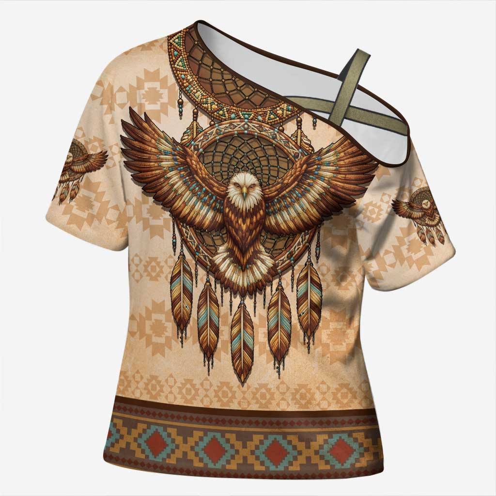 Eagle Native American Cross Shoulder Shirt Tribal Feather Dreamcatcher Boho Style