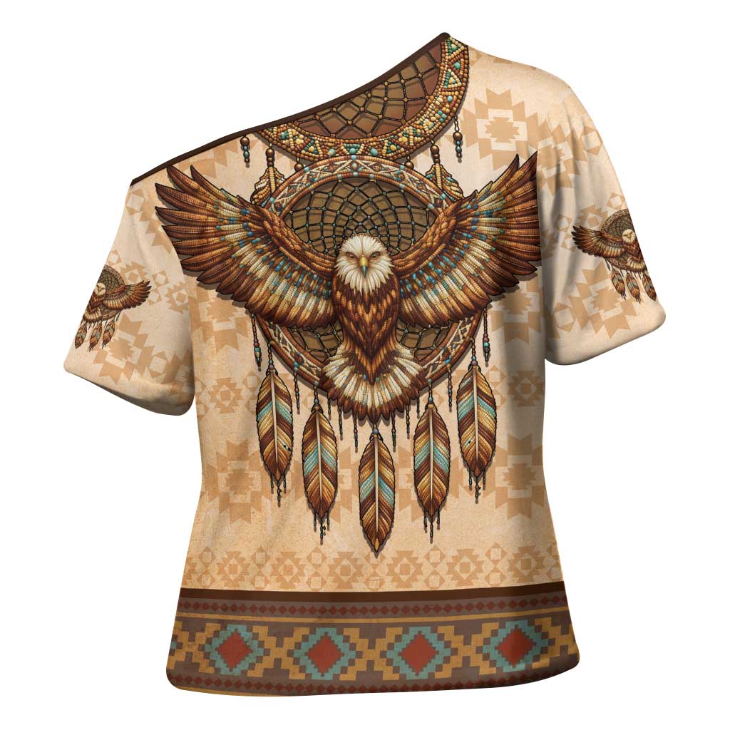 Eagle Native American Cross Shoulder Shirt Tribal Feather Dreamcatcher Boho Style