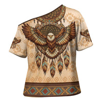 Eagle Native American Cross Shoulder Shirt Tribal Feather Dreamcatcher Boho Style