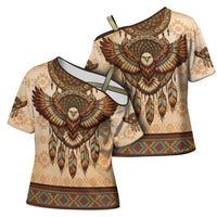 Eagle Native American Cross Shoulder Shirt Tribal Feather Dreamcatcher Boho Style