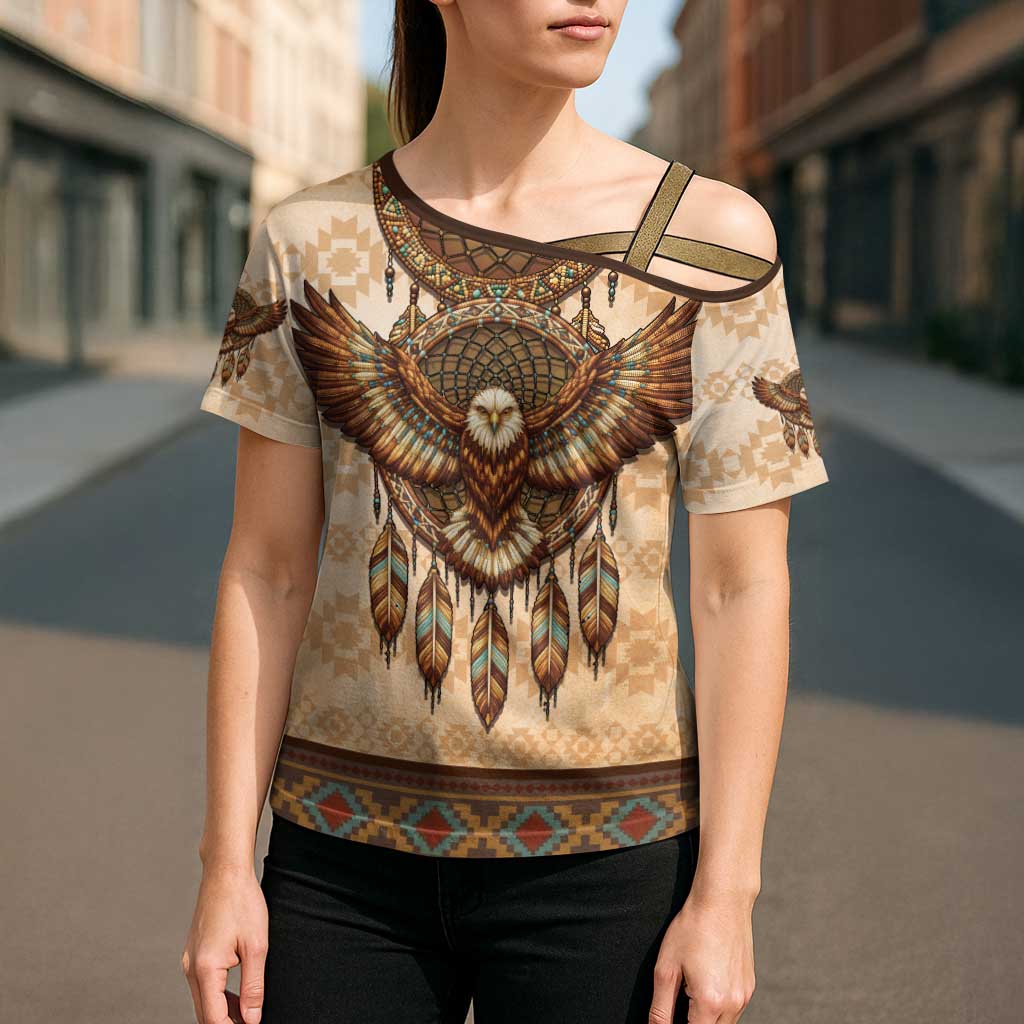 Eagle Native American Cross Shoulder Shirt Tribal Feather Dreamcatcher Boho Style