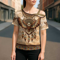 Eagle Native American Cross Shoulder Shirt Tribal Feather Dreamcatcher Boho Style